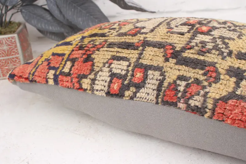 Throw Kilim Pillow, Pillow Sham, Ethnic Cushion Cover, Vintage Kilim Throw Pillow, 12x20 Yellow Pillow, Pillow for Sofa - 7