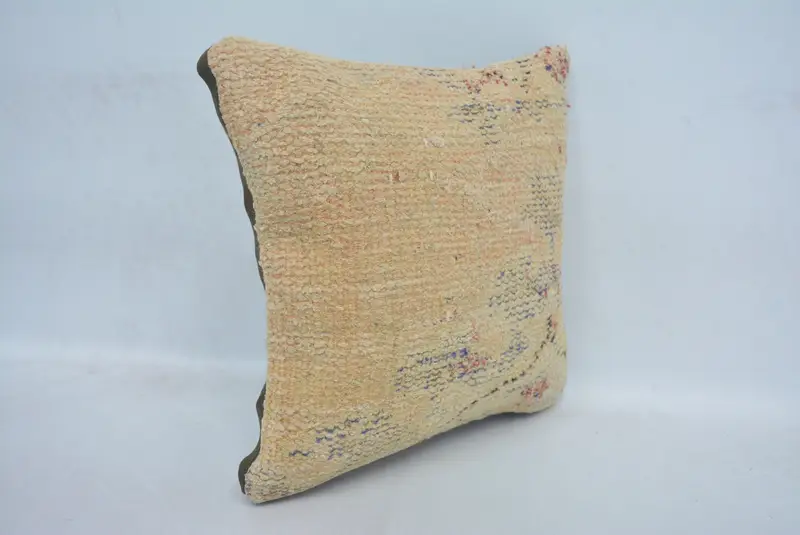 Kilim Cushion Sham, Boho Pillow, Cushion, Turkish Pillow, Vintage Kilim Pillow Pillow Case, 12x12 Beige Pillow Sham, Wool Kilim Pillow Pillow Sham - 3
