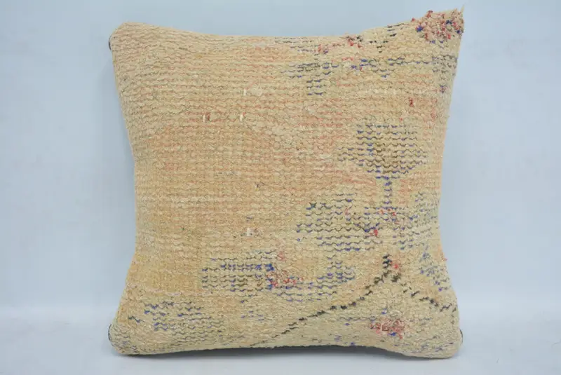 Kilim Cushion Sham, Boho Pillow, Cushion, Turkish Pillow, Vintage Kilim Pillow Pillow Case, 12x12 Beige Pillow Sham, Wool Kilim Pillow Pillow Sham - 1