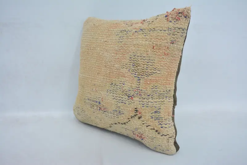 Kilim Cushion Sham, Boho Pillow, Cushion, Turkish Pillow, Vintage Kilim Pillow Pillow Case, 12x12 Beige Pillow Sham, Wool Kilim Pillow Pillow Sham - 4