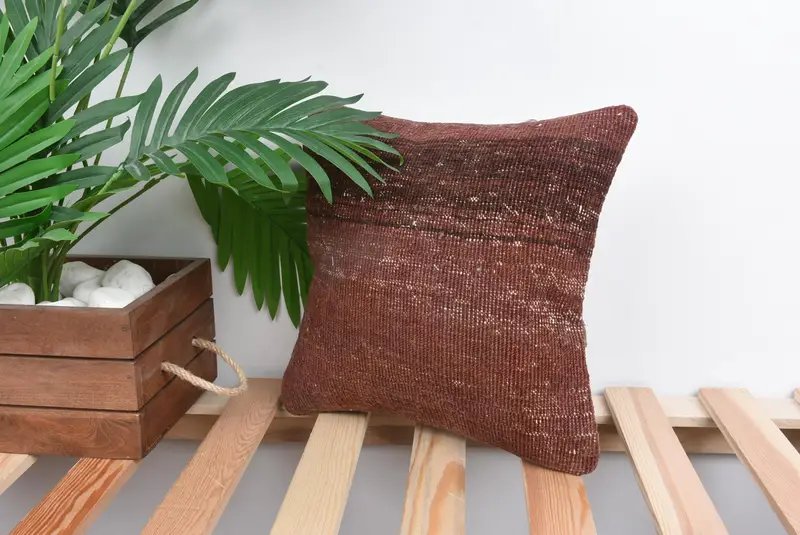 Southwestern Cushion Case, Throw Kilim Pillow, Kilim Cushion Sham, Cushion, Authentic Cushion Cover, Gift Pillow, 12x12 Brown Cushion - 5