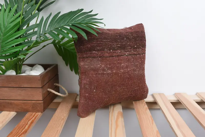 Southwestern Cushion Case, Throw Kilim Pillow, Kilim Cushion Sham, Cushion, Authentic Cushion Cover, Gift Pillow, 12x12 Brown Cushion - 4