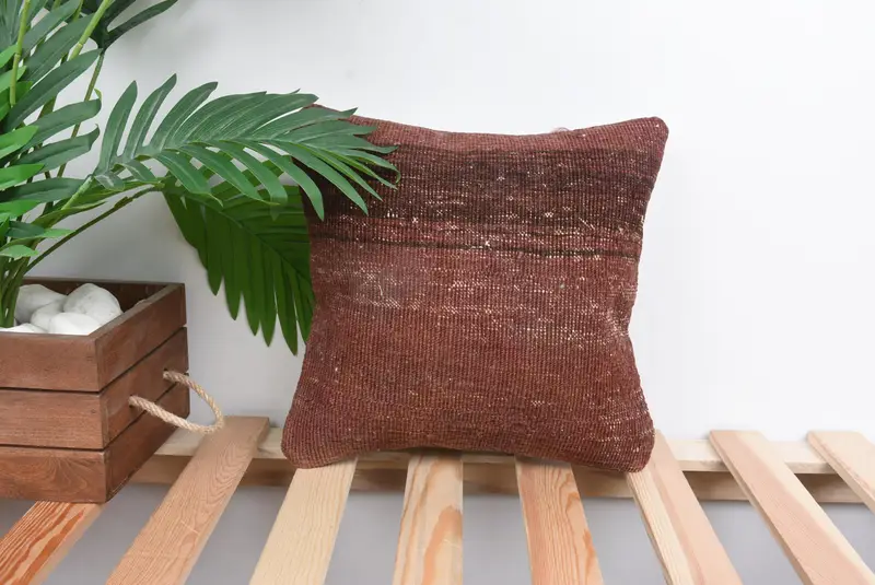 Southwestern Cushion Case, Throw Kilim Pillow, Kilim Cushion Sham, Cushion, Authentic Cushion Cover, Gift Pillow, 12x12 Brown Cushion - 1
