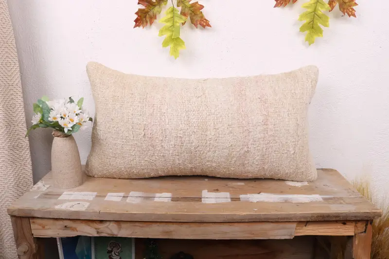 Pet Pillow Case, Authentic Pillow Cover, Pillow Case, 12x24 Beige Cushion Cover, Boho Pillow Sham Cover, Boho Pillow, Antique Pillows - 1