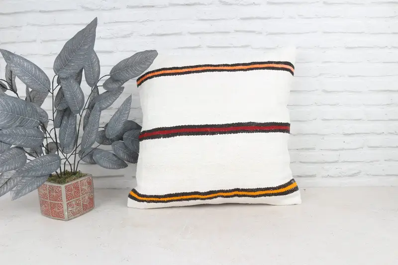 Cushion, Turkish Pillow, Decorative Throw Pillow Sham, Christmas Pillow, Kilim Cushion Sham, 22x22 White Pillow Cover, Pillow for Couch - 1