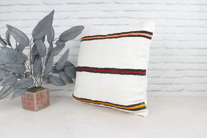 Cushion, Turkish Pillow, Decorative Throw Pillow Sham, Christmas Pillow, Kilim Cushion Sham, 22x22 White Pillow Cover, Pillow for Couch - 5