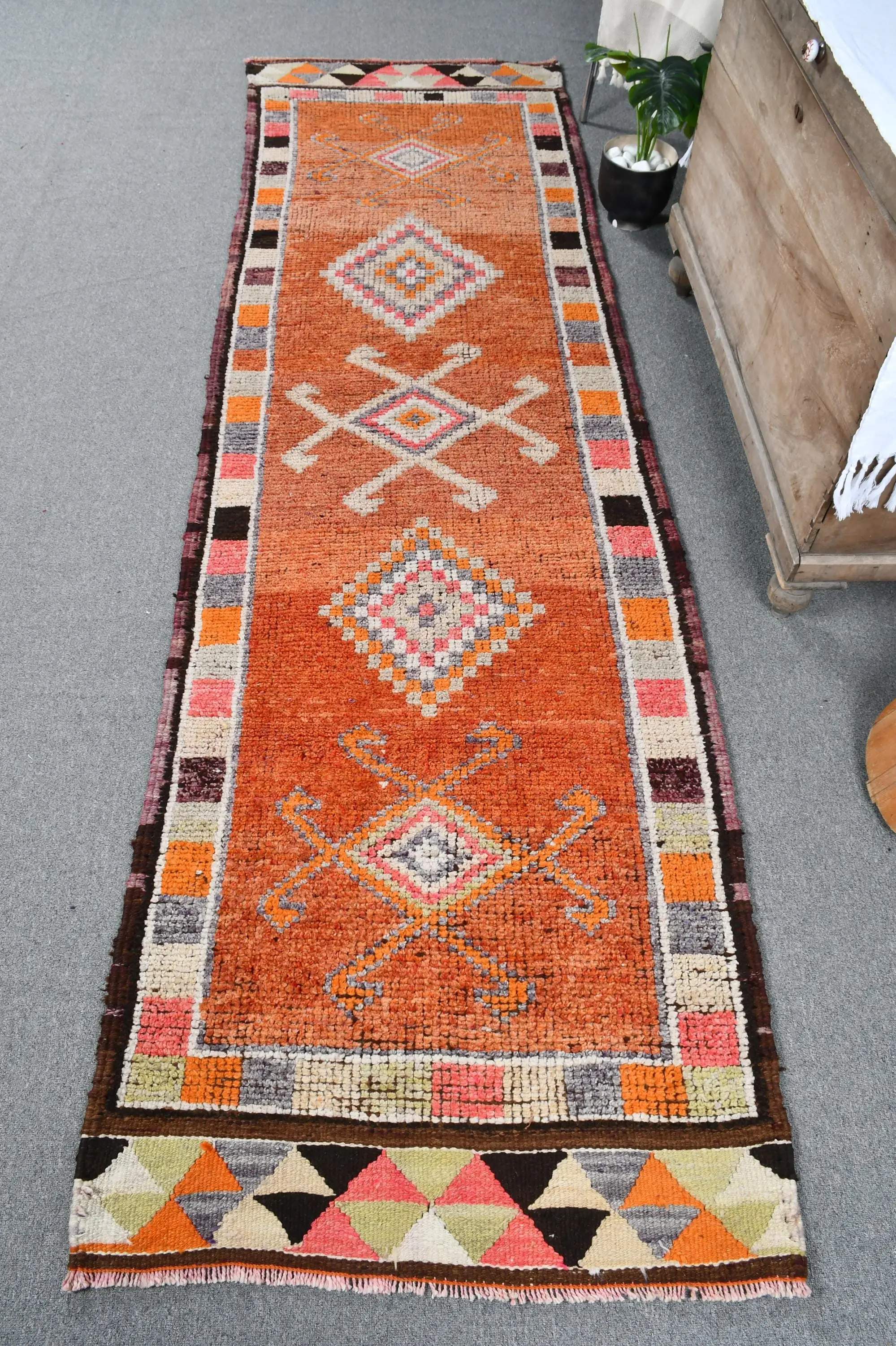 Turuncu Patchwork Halı, 2,9x9,8 ft Bej Vurgulu - 1