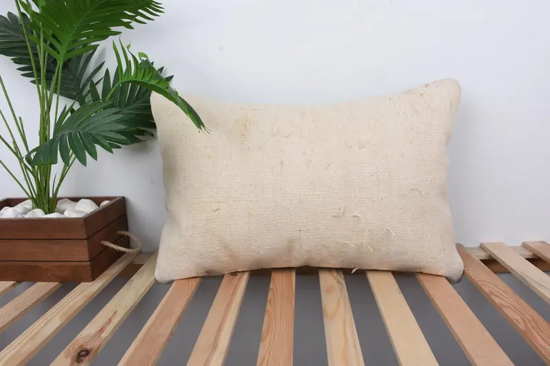 Vintage Kilim Throw Pillow, 16x24 Beige Cushion Cover, Boho Pillow, Cushion Case, Pillow for Sofa, Handwoven Pillow Cover Pillow Cover - 1