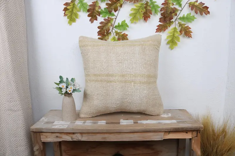 Pillow Cover, Turkish Pillow, Ethnic Pillow Cover Cushion Cover, Kilim Pillow, Aztec Pillow Sham, Turkish Kilim Pillow, 18x18 Beige Cushion Cover - 1