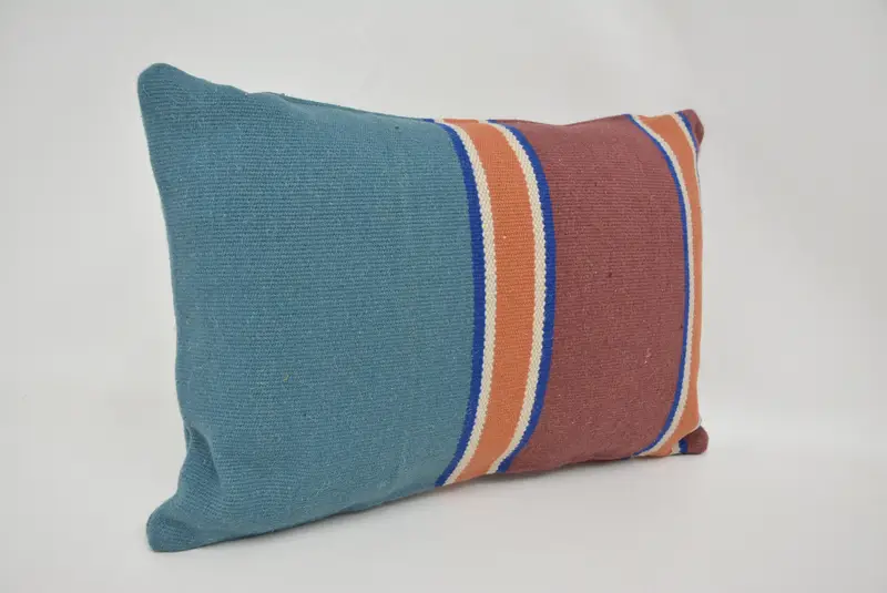 Vintage Pillow, Pillow Cover, Home Decor Pillow, Pillow for Couch, Office Chair Cushion Cover, 16x24 Blue Pillow Case, Wool Kilim Pillow Pillow - 3