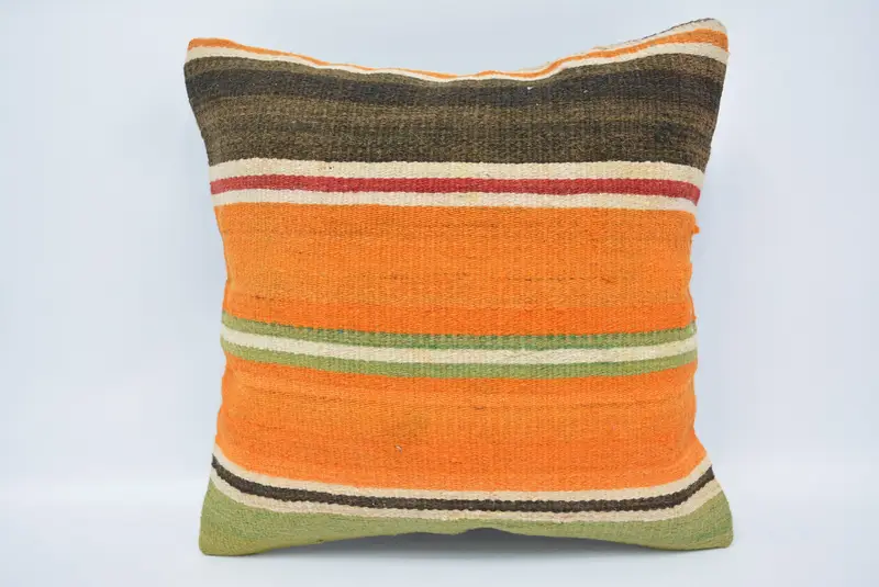 Bohemian Cushion Pillow Case, Turkish Kilim Pillow, Cushion, 16x16 Orange Pillow Case, Interior Designer Pillow, Kilim Pillow Cover, Luxury Pillow - 1