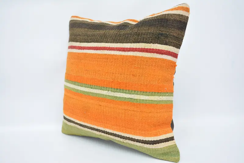Bohemian Cushion Pillow Case, Turkish Kilim Pillow, Cushion, 16x16 Orange Pillow Case, Interior Designer Pillow, Kilim Pillow Cover, Luxury Pillow - 4