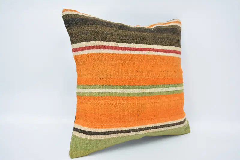 Bohemian Cushion Pillow Case, Turkish Kilim Pillow, Cushion, 16x16 Orange Pillow Case, Interior Designer Pillow, Kilim Pillow Cover, Luxury Pillow - 3