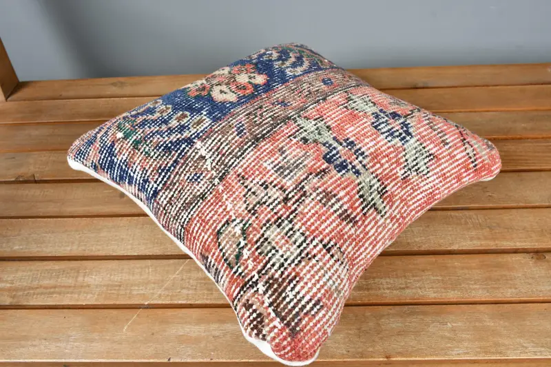 Bolster Pillow Case, Neutral Pillow Cover, Interior Designer Pillow, Vintage Kilim Pillow, 14x14 Blue Cushion Cover, Pillow Cover, Pillow for Sofa - 2