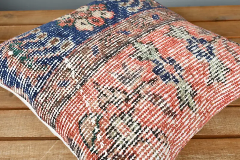 Bolster Pillow Case, Neutral Pillow Cover, Interior Designer Pillow, Vintage Kilim Pillow, 14x14 Blue Cushion Cover, Pillow Cover, Pillow for Sofa - 3