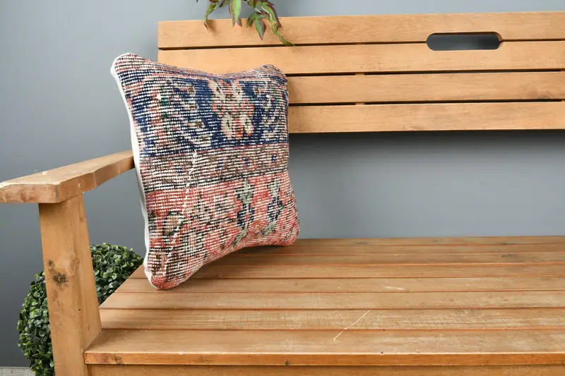 Bolster Pillow Case, Neutral Pillow Cover, Interior Designer Pillow, Vintage Kilim Pillow, 14x14 Blue Cushion Cover, Pillow Cover, Pillow for Sofa - 1