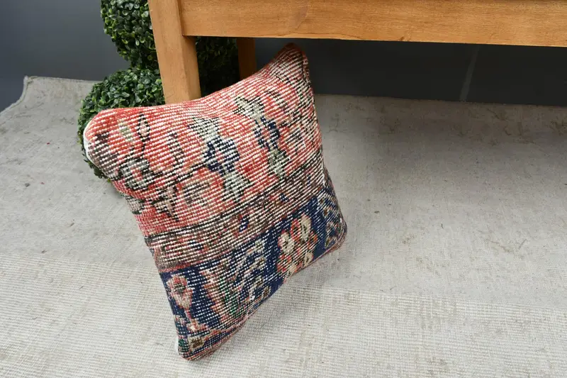 Bolster Pillow Case, Neutral Pillow Cover, Interior Designer Pillow, Vintage Kilim Pillow, 14x14 Blue Cushion Cover, Pillow Cover, Pillow for Sofa - 7
