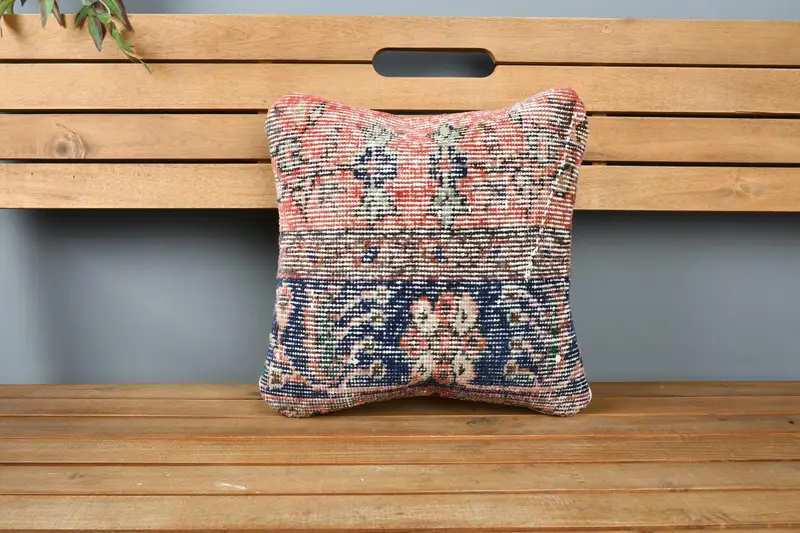 Bolster Pillow Case, Neutral Pillow Cover, Interior Designer Pillow, Vintage Kilim Pillow, 14x14 Blue Cushion Cover, Pillow Cover, Pillow for Sofa - 6