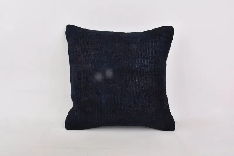 Chair Pillow, Turkish Kilim Pillow, Boho Pillow Sham Cover, Cushion Case, Vintage Pillow, Bohemian Cushion Pillow Sham, 16x16 Blue Pillow Sham - 1