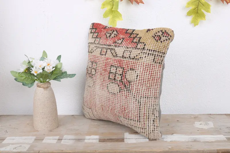 Cushion Case, Accent Throw Cushion Case, Handmade Kilim Cushion, Boho Pillow, Kilim Pillow, 12x12 Red Cushion Cover, Bright Cushion - 4