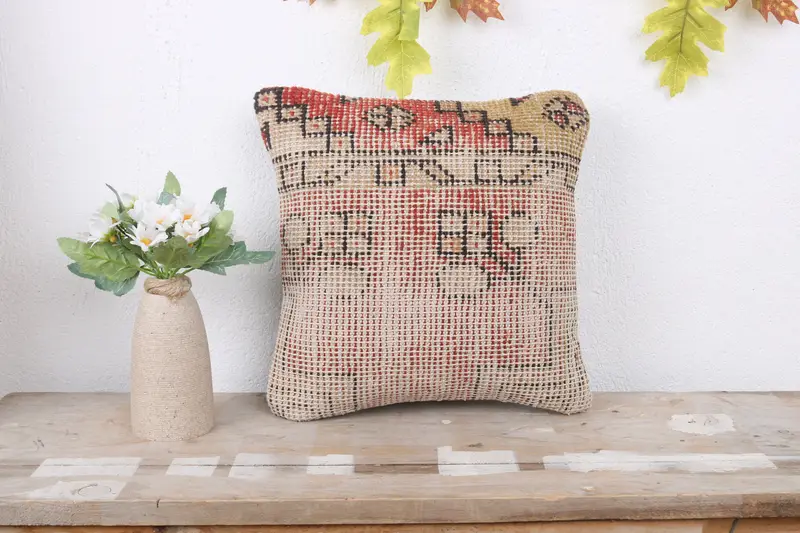 Cushion Case, Accent Throw Cushion Case, Handmade Kilim Cushion, Boho Pillow, Kilim Pillow, 12x12 Red Cushion Cover, Bright Cushion - 2