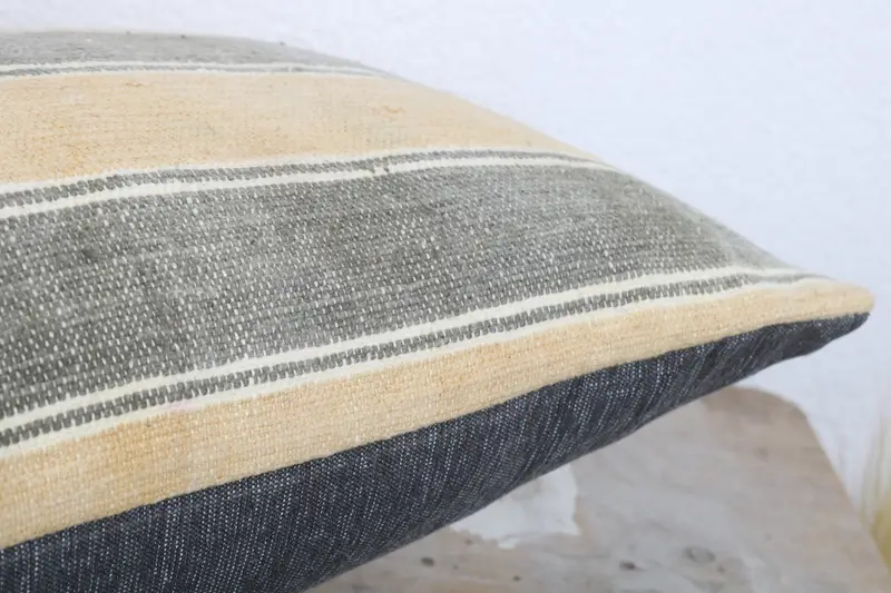 Farmhouse Cushion Case, Cushion, Cotton Cushion Case, Handmade Kilim Cushion, 12x20 Yellow Cushion Cover, Throw Kilim Pillow, Vintage Pillow - 6