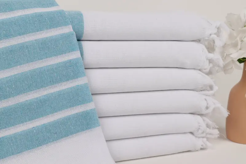 Turkish Beach Towel, Personalized Turquoise Striped, 40x71 Inches