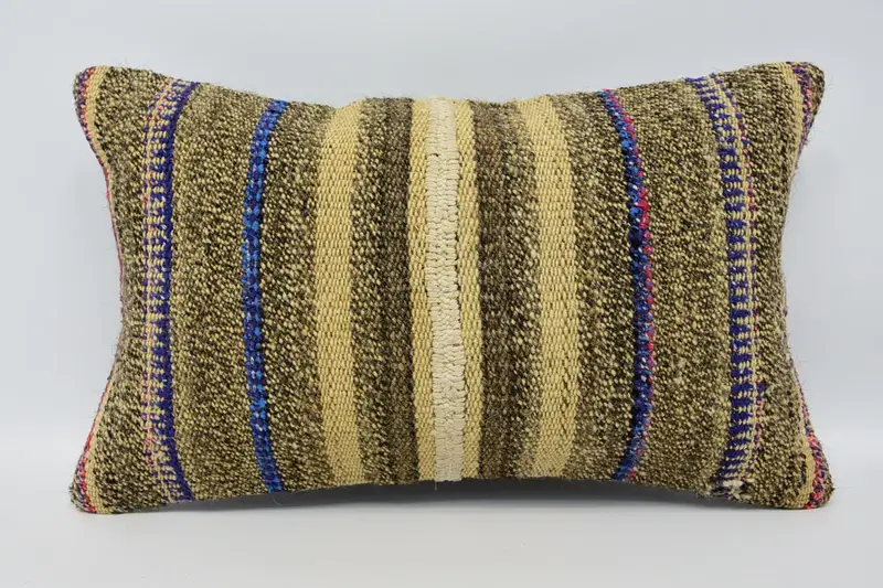 Handmade Kilim Cushion, 12x20 Brown Cushion, Kilim Pillow Cover, Nomadic Cushion Cover, Pillow Case, Home Decor Pillow, Neutral Pillow Case - 1