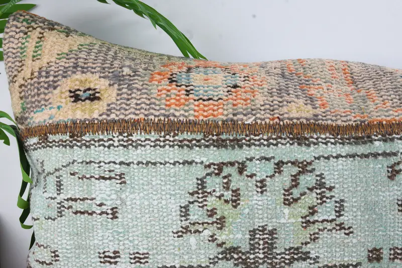 Ethnical Kilim Rug Pillow, Pillow for Couch, Cushion Cover, Turkish Bench Cushion Case, Boho Pillow, 16x48 Green Pillow, Authentic Pillow Cover - 2