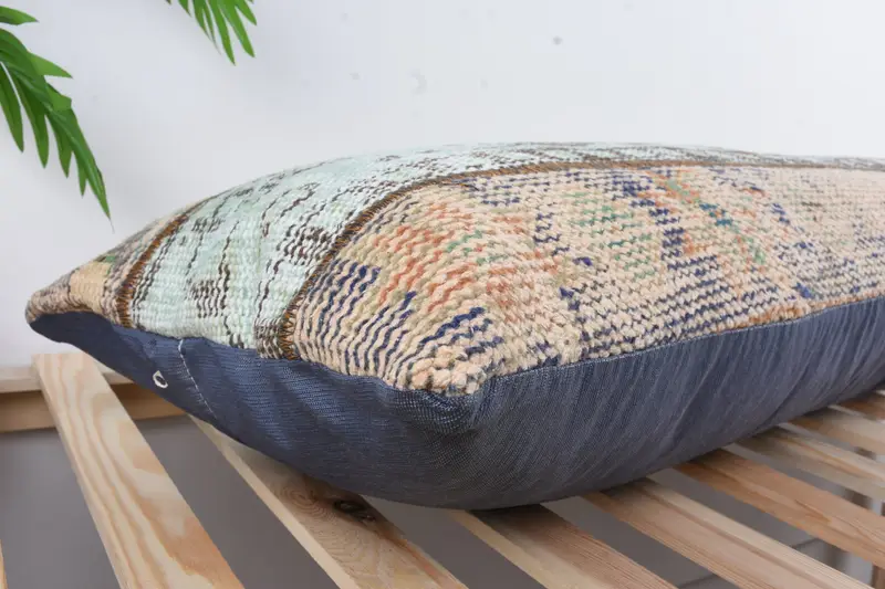 Ethnical Kilim Rug Pillow, Pillow for Couch, Cushion Cover, Turkish Bench Cushion Case, Boho Pillow, 16x48 Green Pillow, Authentic Pillow Cover - 6