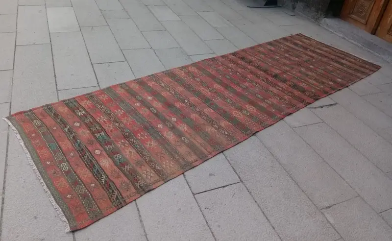 Zarif Bronz Oryantal Halı, 3,42x11 ft Şık Dekor