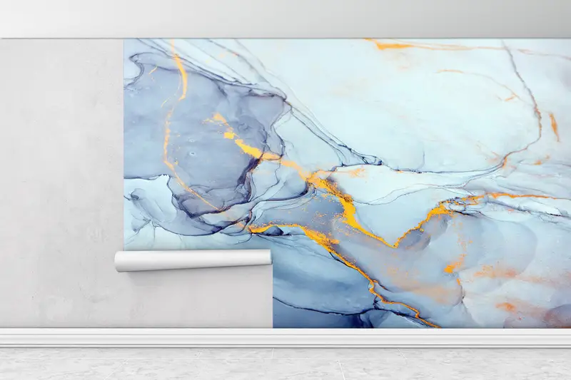 Blue Tones Marble, 3d Wall Paper, Modern Marble Wall Poster, Bright Wall Paper, Modern Wall Paper, Alcohol Ink Wall Decor, - 3