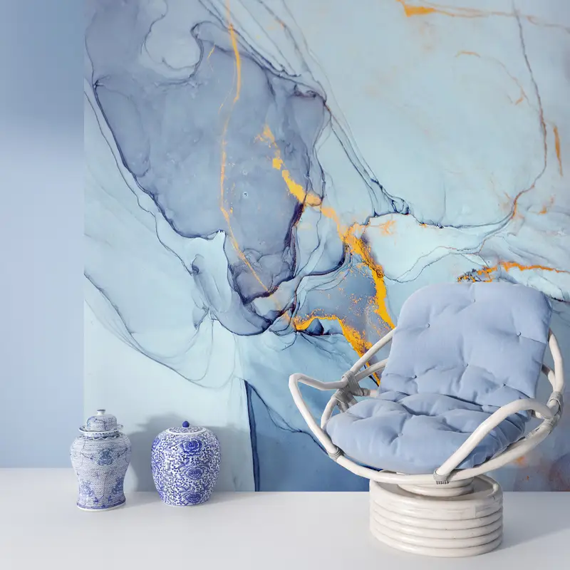 Blue Tones Marble, 3d Wall Paper, Modern Marble Wall Poster, Bright Wall Paper, Modern Wall Paper, Alcohol Ink Wall Decor, - 7