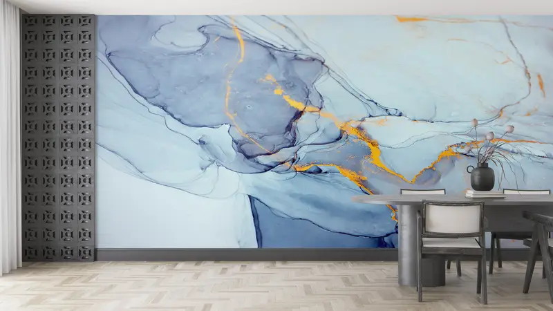 Blue Tones Marble, 3d Wall Paper, Modern Marble Wall Poster, Bright Wall Paper, Modern Wall Paper, Alcohol Ink Wall Decor, - 1