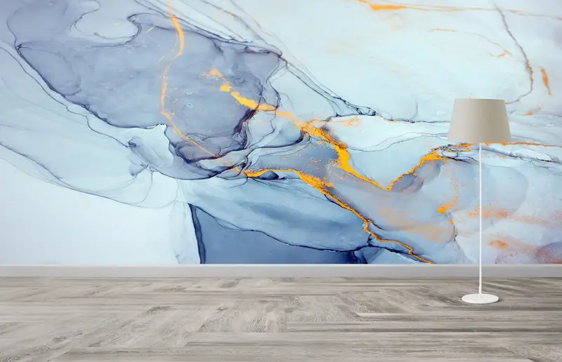 Blue Tones Marble, 3d Wall Paper, Modern Marble Wall Poster, Bright Wall Paper, Modern Wall Paper, Alcohol Ink Wall Decor, - 2