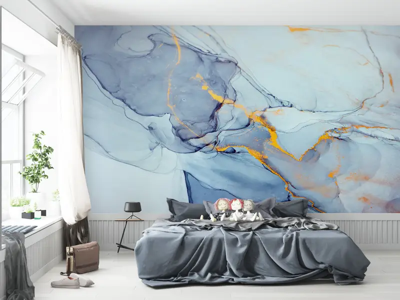 Blue Tones Marble, 3d Wall Paper, Modern Marble Wall Poster, Bright Wall Paper, Modern Wall Paper, Alcohol Ink Wall Decor, - 4
