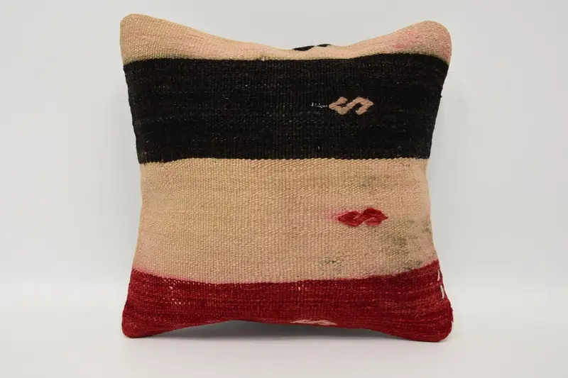 Boho Chic Cushion Cover, Ethnical Kilim Rug Pillow, 12x12 Beige Pillow, Vintage Pillow, Cushion Cover, Handmade Kilim Cushion - 1