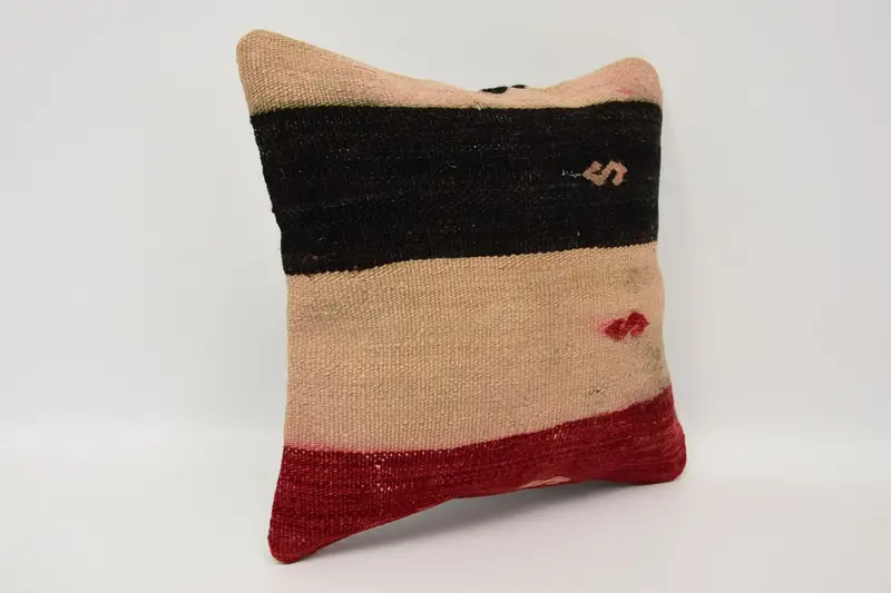 Boho Chic Cushion Cover, Ethnical Kilim Rug Pillow, 12x12 Beige Pillow, Vintage Pillow, Cushion Cover, Handmade Kilim Cushion - 3