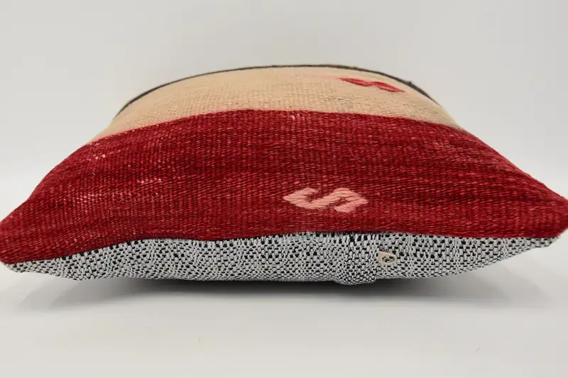 Boho Chic Cushion Cover, Ethnical Kilim Rug Pillow, 12x12 Beige Pillow, Vintage Pillow, Cushion Cover, Handmade Kilim Cushion - 5