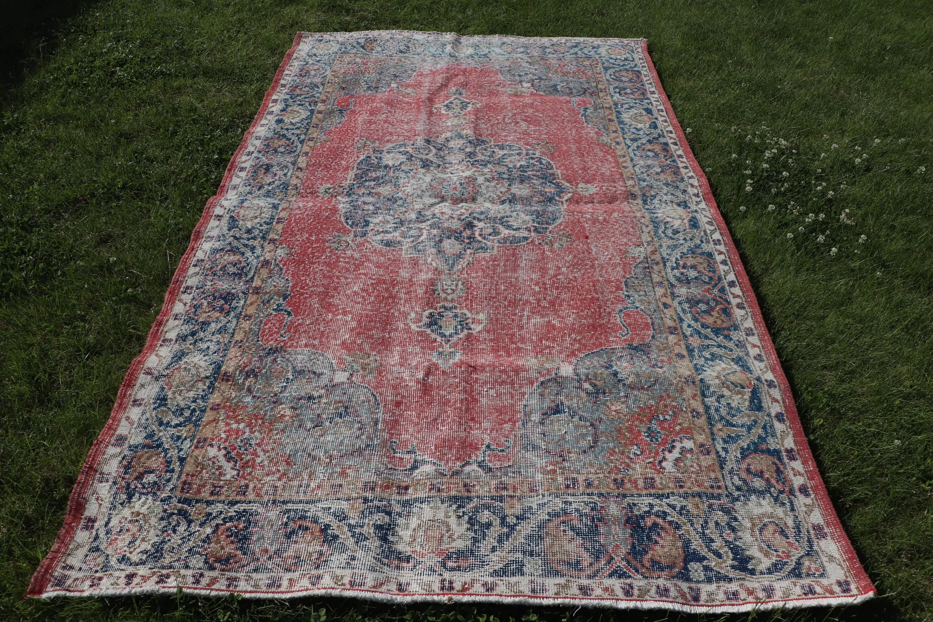 ヴィンテージ トルコ ラージ ラグ 157x270cm レッド アブストラクト ラグ - 1