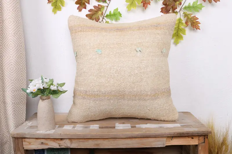 Bolster Throw Cushion Cover, Cushion Cover, Turkish Pillow, Pillow for Couch, 20x20 Beige Cushion, Yoga Cushion Cover, Kilim Pillow - 1