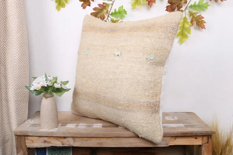 Bolster Throw Cushion Cover, Cushion Cover, Turkish Pillow, Pillow for Couch, 20x20 Beige Cushion, Yoga Cushion Cover, Kilim Pillow - 4