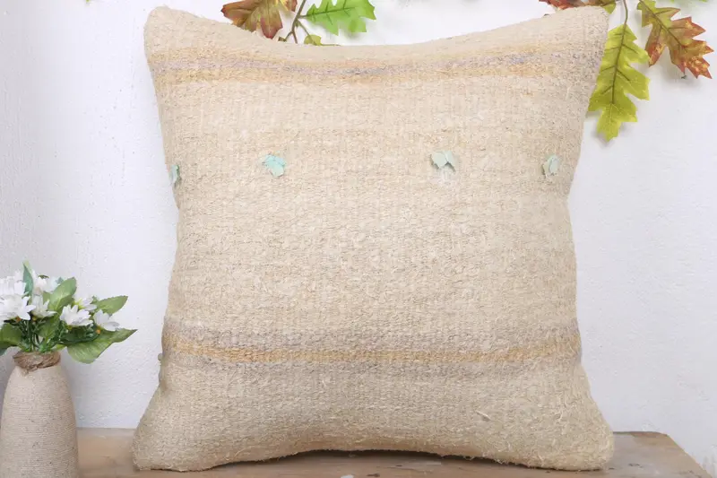 Bolster Throw Cushion Cover, Cushion Cover, Turkish Pillow, Pillow for Couch, 20x20 Beige Cushion, Yoga Cushion Cover, Kilim Pillow - 2