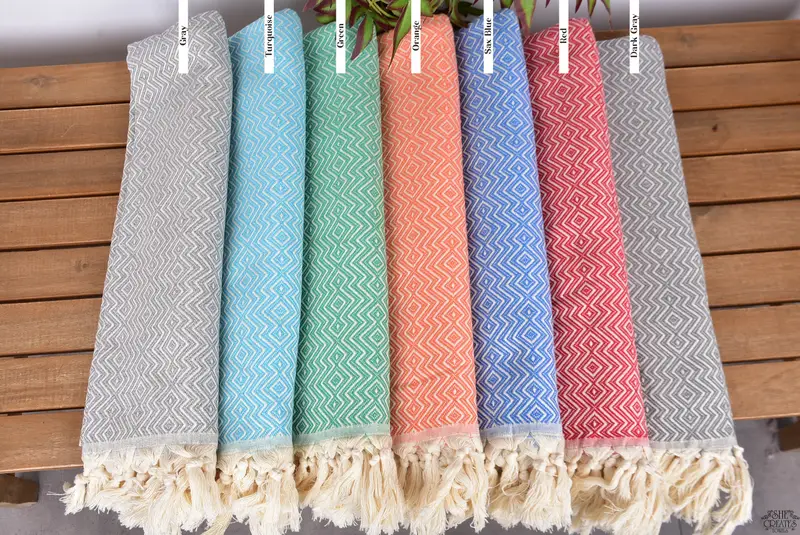 Luxury Turkish beach towel with fringe, Quick-dry towel, Wedding Shower Gift, 70x38 Cotton Diamond Towel, Bridal Shower Favors, Hammam towel - 2