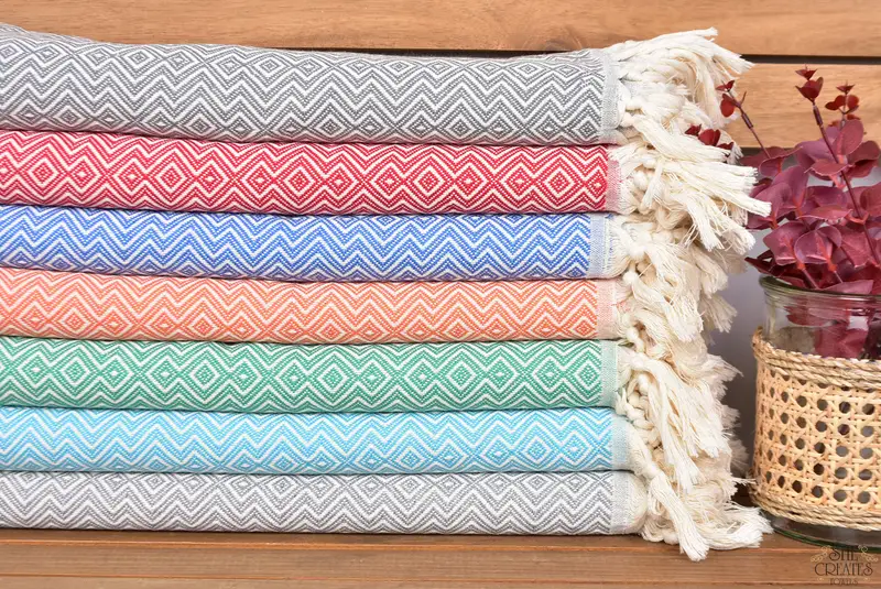 Luxury Turkish beach towel with fringe, Quick-dry towel, Wedding Shower Gift, 70x38 Cotton Diamond Towel, Bridal Shower Favors, Hammam towel - 1