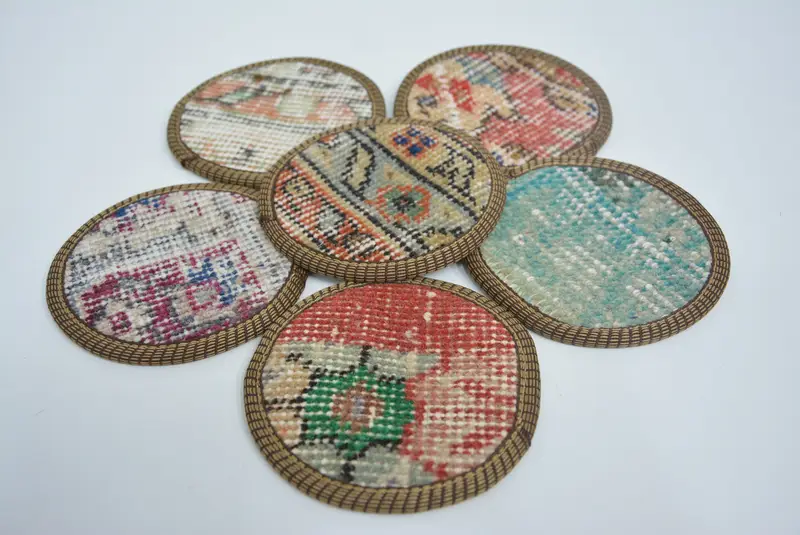 Bohem Yuvarlak Bardak Altlığı, Mavi ve Kırmızı Kaymaz Bardak Altlığı