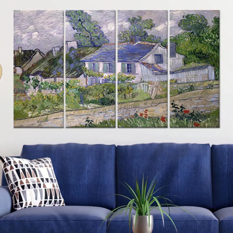 Vincent Van Gogh Doğa Manzarası Baskılı Kanvas Tablo - Köy Manzaralı