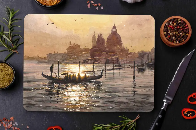 ヴィンテージ ヴェニス ガラス カッティングボード、強化、滑り止め、キッチンの必需品