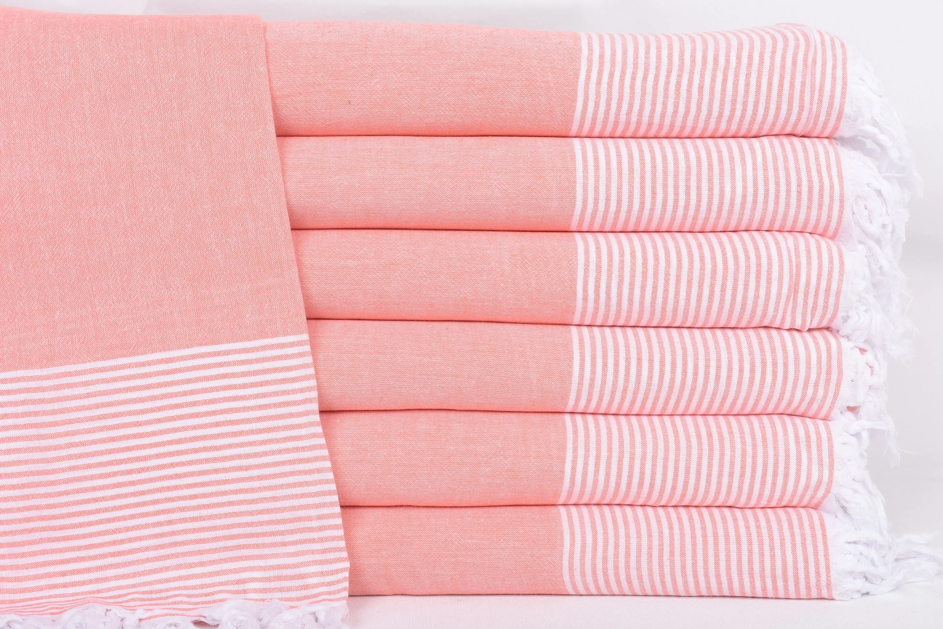 Turkish Towel Beach Bath Coral Striped Organic Cotton Towel, 79x36 Inches - 1