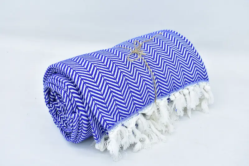 Custom Shower Curtain Sax Blue Chevron Blanket, 91x75 Inches